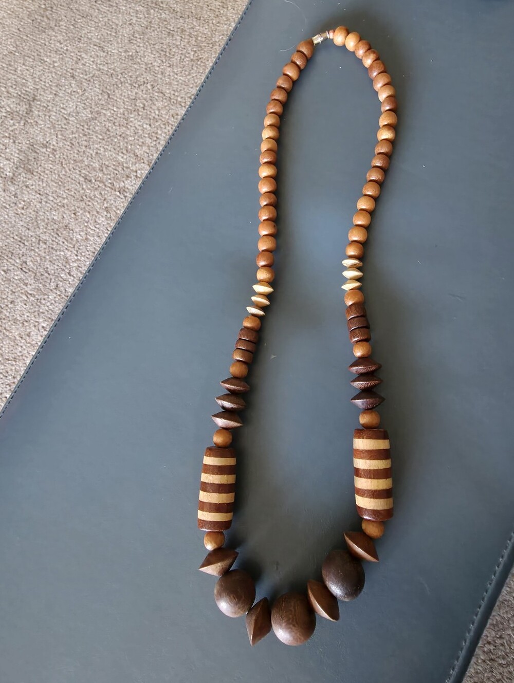 Vintage bohemian chunky wooden Multicoloured wooden beaded necklace.